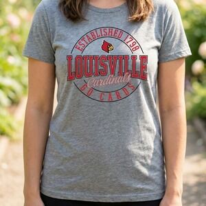 Captivating Louisville Cardinals Womens Heather Gray Graphic T-Shirt NWT Small‎